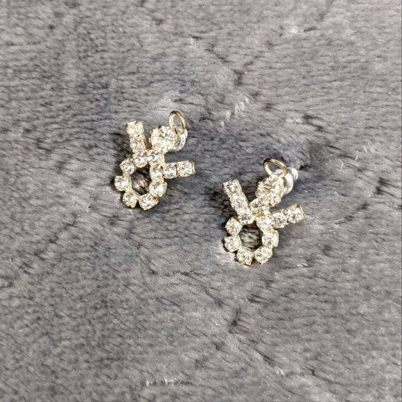 Vintage Small Angel Clear Rhinestone Pierced Earrings - Picture 1 of 6